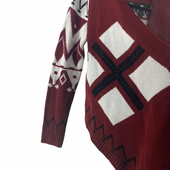 Red Fair Isle Argyle Waterfall Cardigan Sweater - Picture 3 of 4
